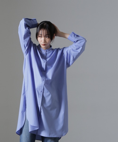 NANO universe（ナノユニバース）の「バンドカラーミディシャツワンピース（ワンピース・レディース・ホワイト/ブラック/ブルー・FREE）」の4枚目の写真