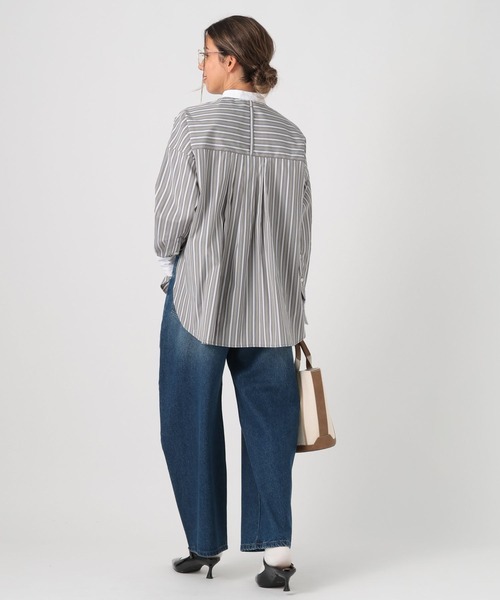 BAYFLOW（ベイフロー）の「バンドカラーストライプシャツ（シャツ/ブラウス・レディース・ピンク/グレー/ライトブルー・FREE）」の5枚目の写真