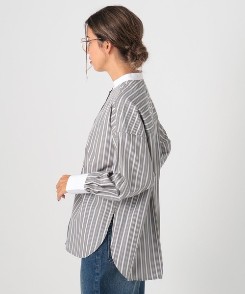 BAYFLOW（ベイフロー）の「バンドカラーストライプシャツ（シャツ/ブラウス・レディース・ピンク/グレー/ライトブルー・FREE）」の6枚目の写真