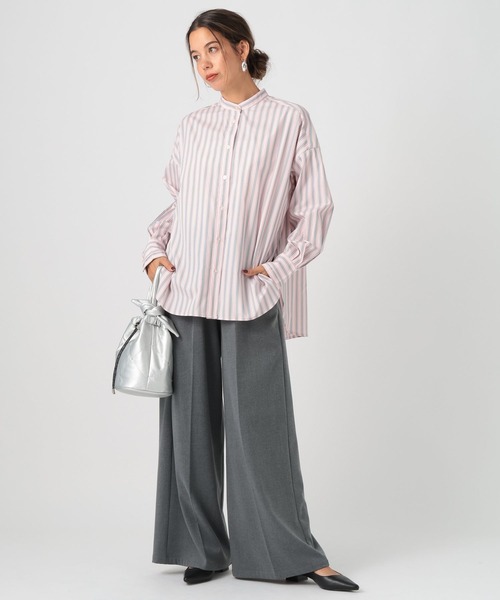 BAYFLOW（ベイフロー）の「バンドカラーストライプシャツ（シャツ/ブラウス・レディース・ピンク/グレー/ライトブルー・FREE）」の8枚目の写真