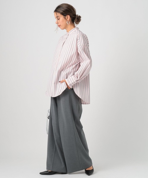 BAYFLOW（ベイフロー）の「バンドカラーストライプシャツ（シャツ/ブラウス・レディース・ピンク/グレー/ライトブルー・FREE）」の9枚目の写真