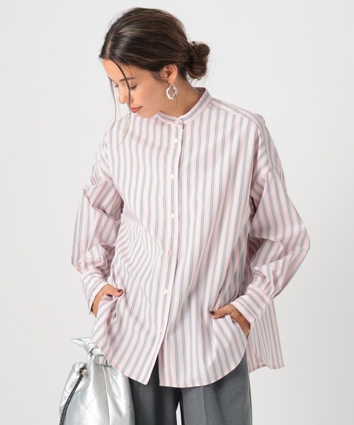 BAYFLOW（ベイフロー）の「バンドカラーストライプシャツ（シャツ/ブラウス・レディース・ピンク/グレー/ライトブルー・FREE）」の10枚目の写真