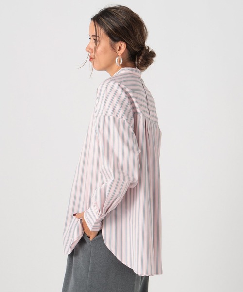 BAYFLOW（ベイフロー）の「バンドカラーストライプシャツ（シャツ/ブラウス・レディース・ピンク/グレー/ライトブルー・FREE）」の11枚目の写真