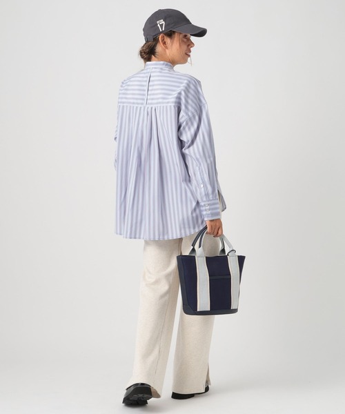 BAYFLOW（ベイフロー）の「バンドカラーストライプシャツ（シャツ/ブラウス・レディース・ピンク/グレー/ライトブルー・FREE）」の14枚目の写真