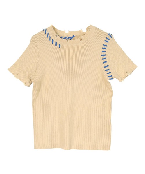 miette(ミエット)の「配色ステッチダメージトップス(ニット/セーター・レディース・ブラック/オフホワイト/ネイビー/ベージュ・FREE)」の5枚目の写真