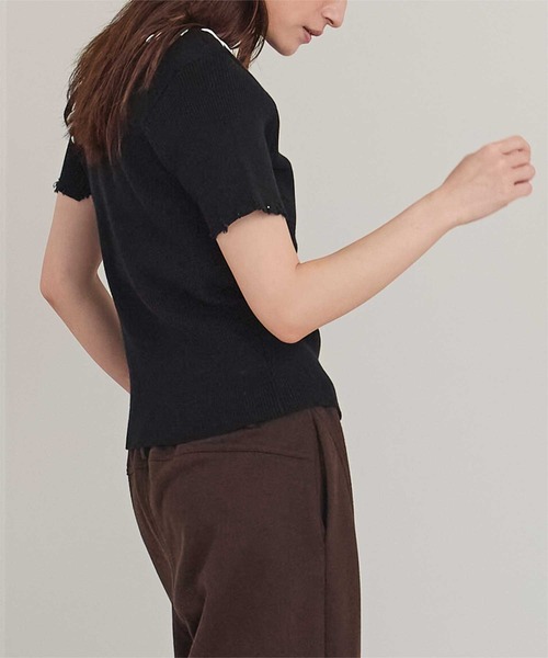 miette(ミエット)の「配色ステッチダメージトップス(ニット/セーター・レディース・ブラック/オフホワイト/ネイビー/ベージュ・FREE)」の12枚目の写真