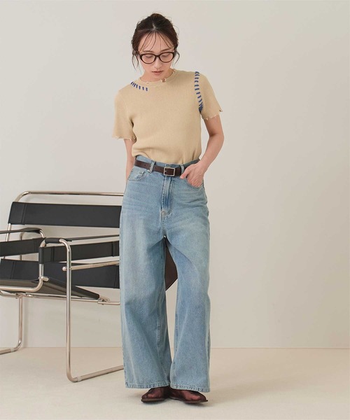 miette(ミエット)の「配色ステッチダメージトップス(ニット/セーター・レディース・ブラック/オフホワイト/ネイビー/ベージュ・FREE)」の15枚目の写真