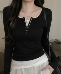 Teem Store（チームストア）の「【6色展開／重ね着可能◎】【選べるS~Lサイズ展開】【お気に入り9.7千人突破!／累計販売数1.3万点！】韓国風コンパクト ヘンリーネックロンT/長袖トップス 体型盛れ レイヤード 着回し力（Tシャツ/カットソー）」