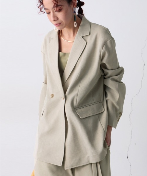 antiqua(アンティカ)の「オーバーサイズ テーラードジャケット(テーラードジャケット・レディース・ブラック/ベージュ/ベージュ系その他・ONESIZE)」の1枚目の写真