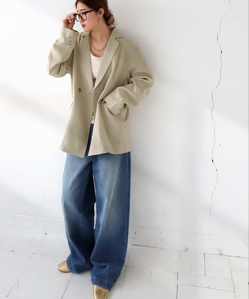 antiqua(アンティカ)の「オーバーサイズ テーラードジャケット(テーラードジャケット・レディース・ブラック/ベージュ/ベージュ系その他・ONESIZE)」の6枚目の写真