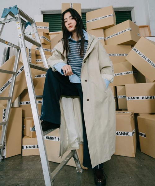 HANNE(アン)の「スタンドカラーロングコート(その他アウター・レディース・ベージュ/ネイビー・FREE)」の3枚目の写真
