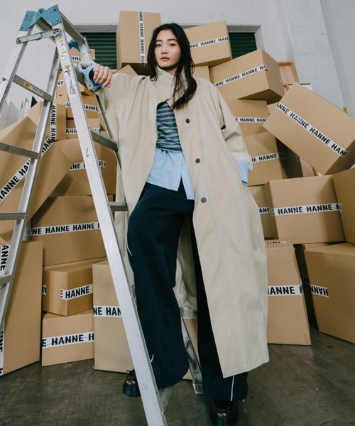 HANNE(アン)の「スタンドカラーロングコート(その他アウター・レディース・ベージュ/ネイビー・FREE)」の4枚目の写真