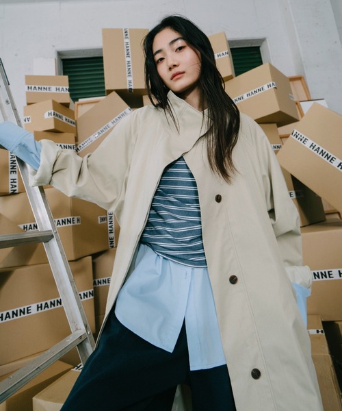 HANNE(アン)の「スタンドカラーロングコート(その他アウター・レディース・ベージュ/ネイビー・FREE)」の5枚目の写真