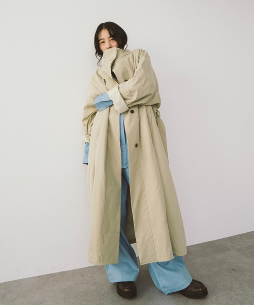 HANNE(アン)の「スタンドカラーロングコート(その他アウター・レディース・ベージュ/ネイビー・FREE)」の6枚目の写真