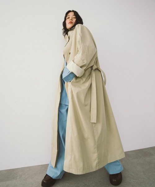 HANNE(アン)の「スタンドカラーロングコート(その他アウター・レディース・ベージュ/ネイビー・FREE)」の7枚目の写真
