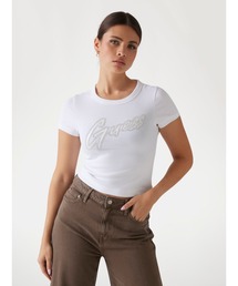 Guess | SS Cn Rib Logo Tee 半袖Tシャツ レディース(Tシャツ/カットソー)