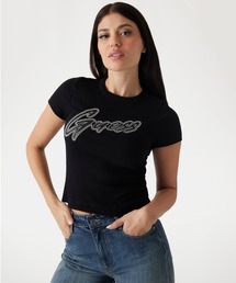 Guess | SS Cn Rib Logo Tee 半袖Tシャツ レディース(Tシャツ/カットソー)