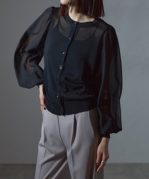 新品　JOVONNA シフォンパフスリーブ　カーディガン　yori cygne Caprino - カプリーノ | パフスリーブカーディガン〔ブラック