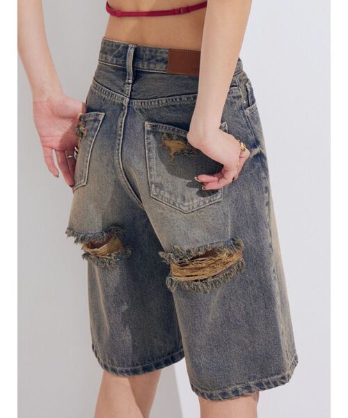 EVRIS（エヴリス）の「バックスラッシュハーフデニムパンツ（デニムパンツ・レディース・インディゴブルー/ブラック・MEDIUM/SMALL）」の2枚目の写真