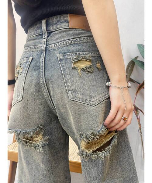 EVRIS（エヴリス）の「バックスラッシュハーフデニムパンツ（デニムパンツ・レディース・インディゴブルー/ブラック・MEDIUM/SMALL）」の11枚目の写真