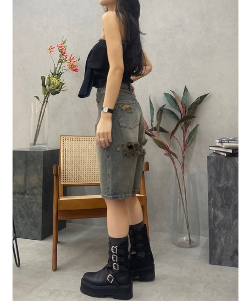 EVRIS（エヴリス）の「バックスラッシュハーフデニムパンツ（デニムパンツ・レディース・インディゴブルー/ブラック・MEDIUM/SMALL）」の9枚目の写真