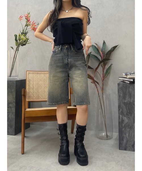 EVRIS（エヴリス）の「バックスラッシュハーフデニムパンツ（デニムパンツ・レディース・インディゴブルー/ブラック・MEDIUM/SMALL）」の7枚目の写真