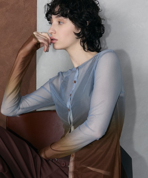 le ELMi（ルエルミ）の「2way gradient sheer cardigan / 2way パワーメッシュ グラデーション カーデトップス（カーディガン/ボレロ・レディース・ブルー/ピンク/ブラウン・FREE）」の2枚目の写真