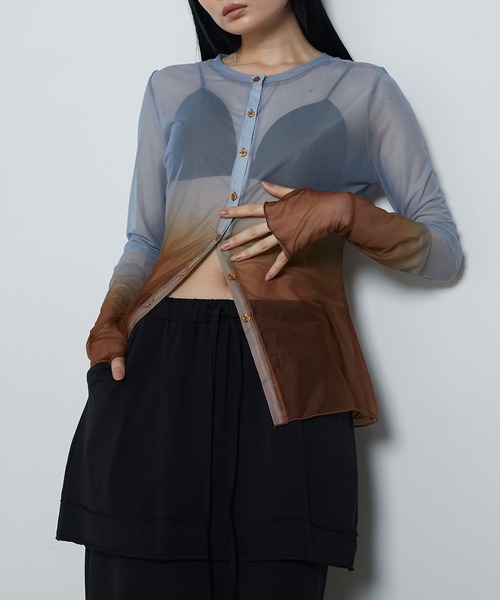 le ELMi（ルエルミ）の「2way gradient sheer cardigan / 2way パワーメッシュ グラデーション カーデトップス（カーディガン/ボレロ・レディース・ブルー/ピンク/ブラウン・FREE）」の20枚目の写真