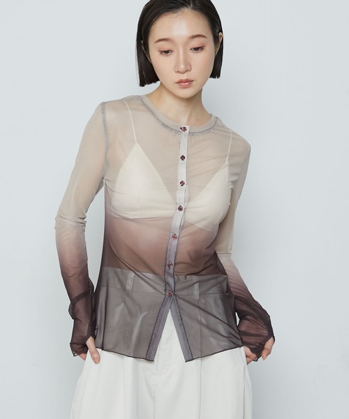 le ELMi（ルエルミ）の「2way gradient sheer cardigan / 2way パワーメッシュ グラデーション カーデトップス（カーディガン/ボレロ・レディース・ブルー/ピンク/ブラウン・FREE）」の21枚目の写真
