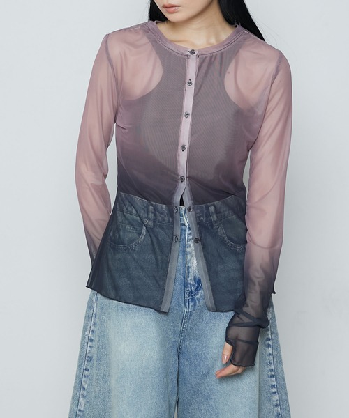 2way gradient sheer cardigan / 2way パワーメッシュ