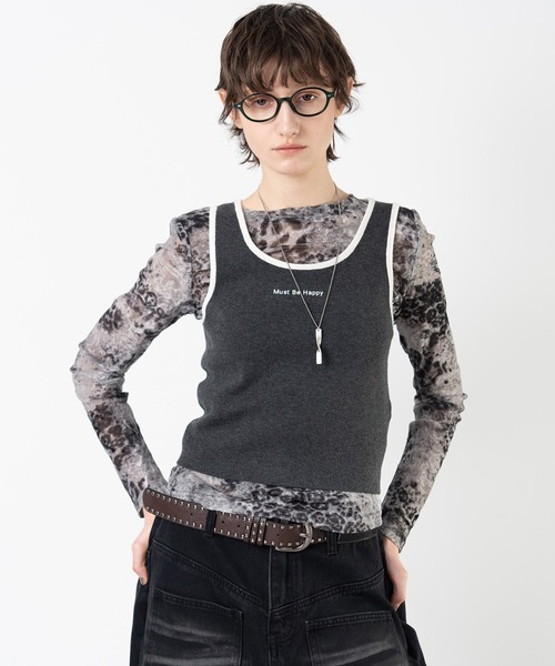 ELOOPS(イーループス)の「【ELOOPS】スローガンプリント入り ウールニットショートトップス(Tシャツ/カットソー・レディース・アイボリー/チャコールグレー・FREE)」の8枚目の写真