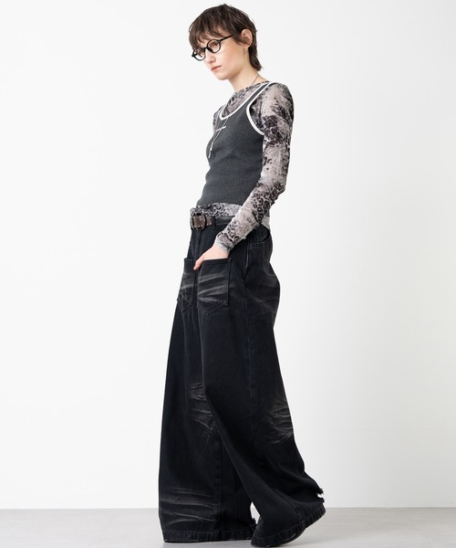 ELOOPS(イーループス)の「【ELOOPS】スローガンプリント入り ウールニットショートトップス(Tシャツ/カットソー・レディース・アイボリー/チャコールグレー・FREE)」の7枚目の写真