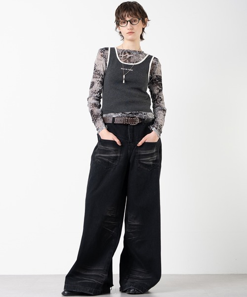 ELOOPS(イーループス)の「【ELOOPS】スローガンプリント入り ウールニットショートトップス(Tシャツ/カットソー・レディース・アイボリー/チャコールグレー・FREE)」の3枚目の写真