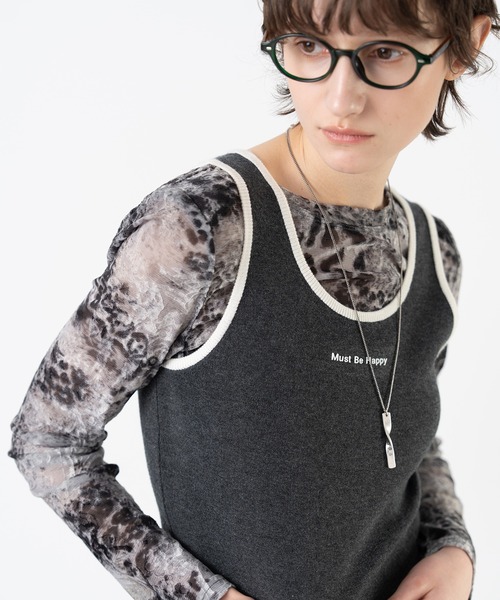 ELOOPS(イーループス)の「【ELOOPS】スローガンプリント入り ウールニットショートトップス(Tシャツ/カットソー・レディース・アイボリー/チャコールグレー・FREE)」の14枚目の写真