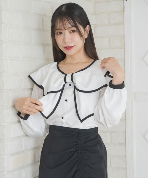 ems excite（エムズエキサイト）の「パイピングフロントリボンBL（シャツ/ブラウス・レディース・ブラック/ナチュラル・FREE）」の14枚目の写真