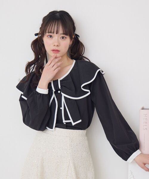 ems excite（エムズエキサイト）の「パイピングフロントリボンBL（シャツ/ブラウス・レディース・ブラック/ナチュラル・FREE）」の19枚目の写真