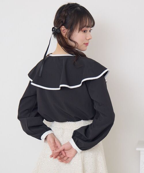 ems excite（エムズエキサイト）の「パイピングフロントリボンBL（シャツ/ブラウス・レディース・ブラック/ナチュラル・FREE）」の22枚目の写真