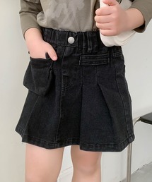 aimoha(アイモハ)の【aimoha-KIDS-】ラウンドポケット付きキッズデニムプリーツスカート(デニムスカート)