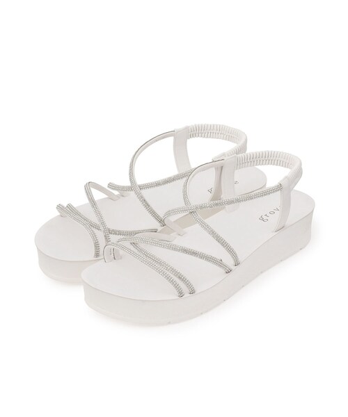 grove(グローブ)の「【新色追加・人間工学】ワンタッチラインストーンストラップ厚底サンダル(サンダル・レディース・ホワイト/ブラック/ブラック×シルバー/ライトベージュ・S/M/L)」の2枚目の写真