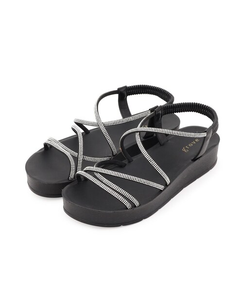 grove(グローブ)の「【新色追加・人間工学】ワンタッチラインストーンストラップ厚底サンダル(サンダル・レディース・ホワイト/ブラック/ブラック×シルバー/ライトベージュ・S/M/L)」の4枚目の写真