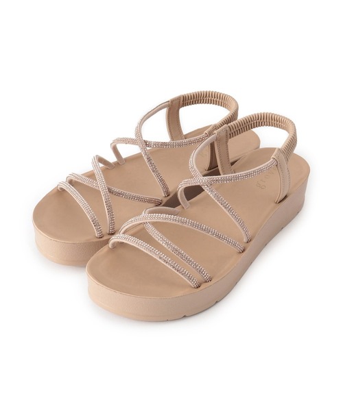 grove(グローブ)の「【新色追加・人間工学】ワンタッチラインストーンストラップ厚底サンダル(サンダル・レディース・ホワイト/ブラック/ブラック×シルバー/ライトベージュ・S/M/L)」の1枚目の写真