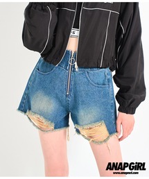 ハイウエストリングジップショートパンツ