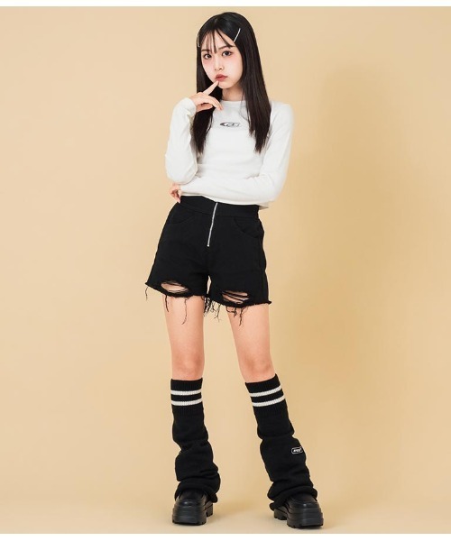 ANAP GｉRL（アナップガール）の「ハイウエストリングジップショートパンツ（その他パンツ・キッズ・ブルー/ライトブルー/ブラック・M/S/XS）」の9枚目の写真