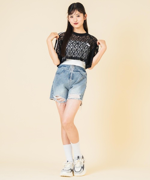 ANAP GｉRL（アナップガール）の「ハイウエストリングジップショートパンツ（その他パンツ・キッズ・ブルー/ライトブルー/ブラック・M/S/XS）」の5枚目の写真