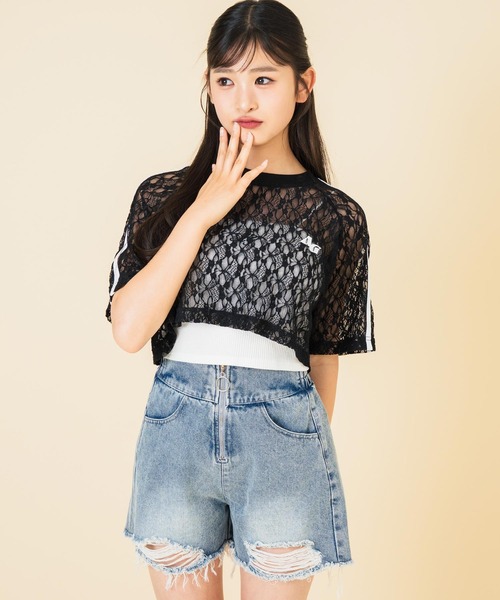 ANAP GｉRL（アナップガール）の「ハイウエストリングジップショートパンツ（その他パンツ・キッズ・ブルー/ライトブルー/ブラック・M/S/XS）」の4枚目の写真