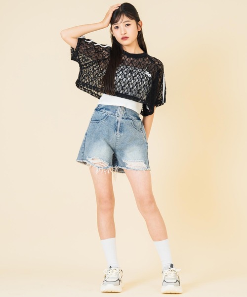 ANAP GｉRL（アナップガール）の「ハイウエストリングジップショートパンツ（その他パンツ・キッズ・ブルー/ライトブルー/ブラック・M/S/XS）」の6枚目の写真