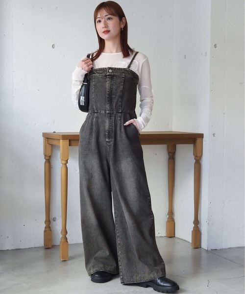 tiptop(ティップトップ)の「【web限定Sサイズあり】デニムオールインワン(サロペット/オーバーオール・レディース・ブラック/ダークブルー・S/M)」の2枚目の写真