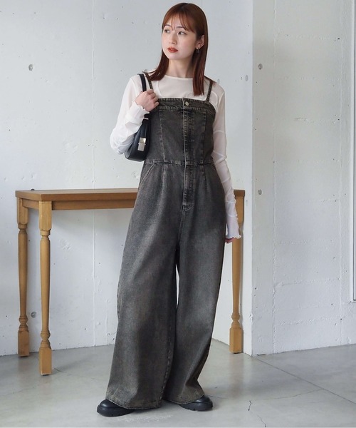 tiptop(ティップトップ)の「【web限定Sサイズあり】デニムオールインワン(サロペット/オーバーオール・レディース・ブラック/ダークブルー・S/M)」の3枚目の写真