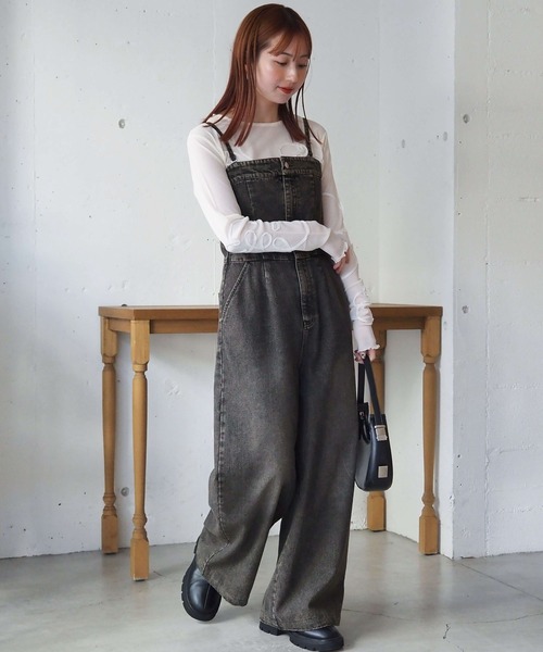 tiptop(ティップトップ)の「【web限定Sサイズあり】デニムオールインワン(サロペット/オーバーオール・レディース・ブラック/ダークブルー・S/M)」の4枚目の写真