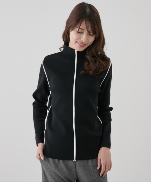セール】ハイネック配色パイピングニット（Tシャツ/カットソー